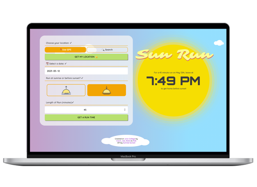 a preview of the Sun Run web app on a laptop